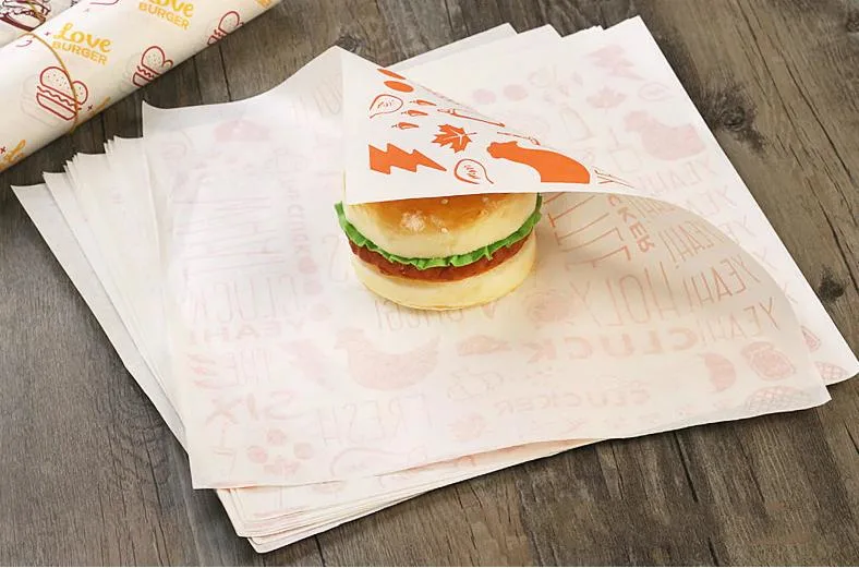 Custom Printed Food Wrapping Use Greaseproof Paper Baking Custom Burger Wrappers Paper